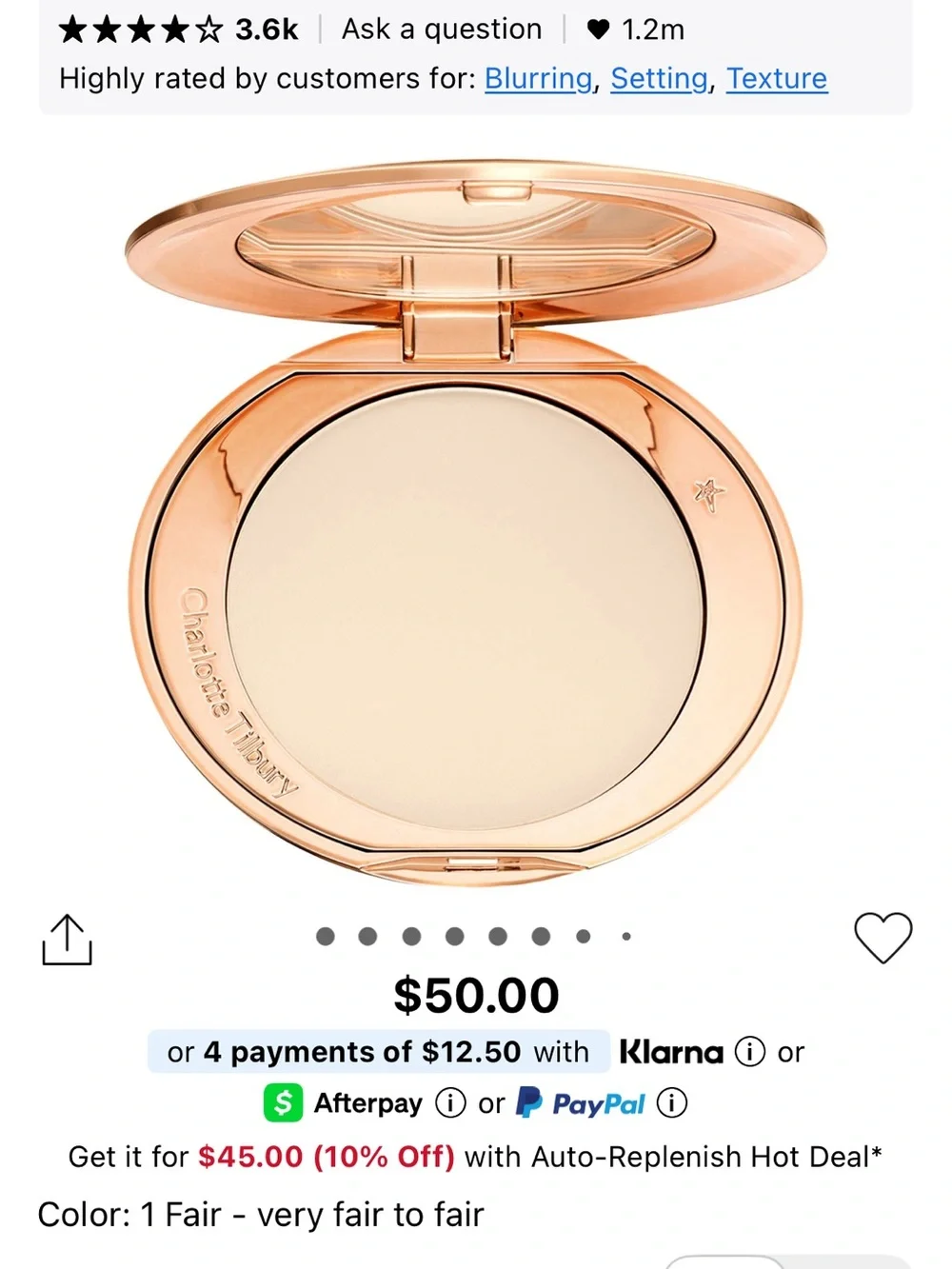 Charlotte Tilbury Airbrush Flawless Finish Powder - Shade 1